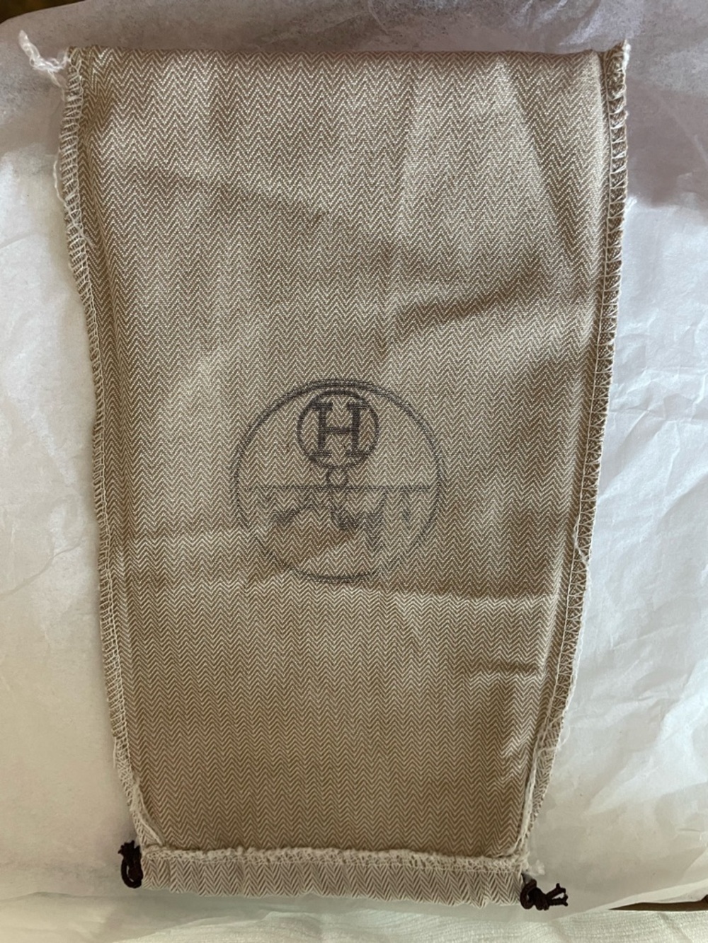 Hermès Drawstring Dust Bag 11.5 x 6 inches herringbone cotton 100% Authentic - Picture 4 of 9